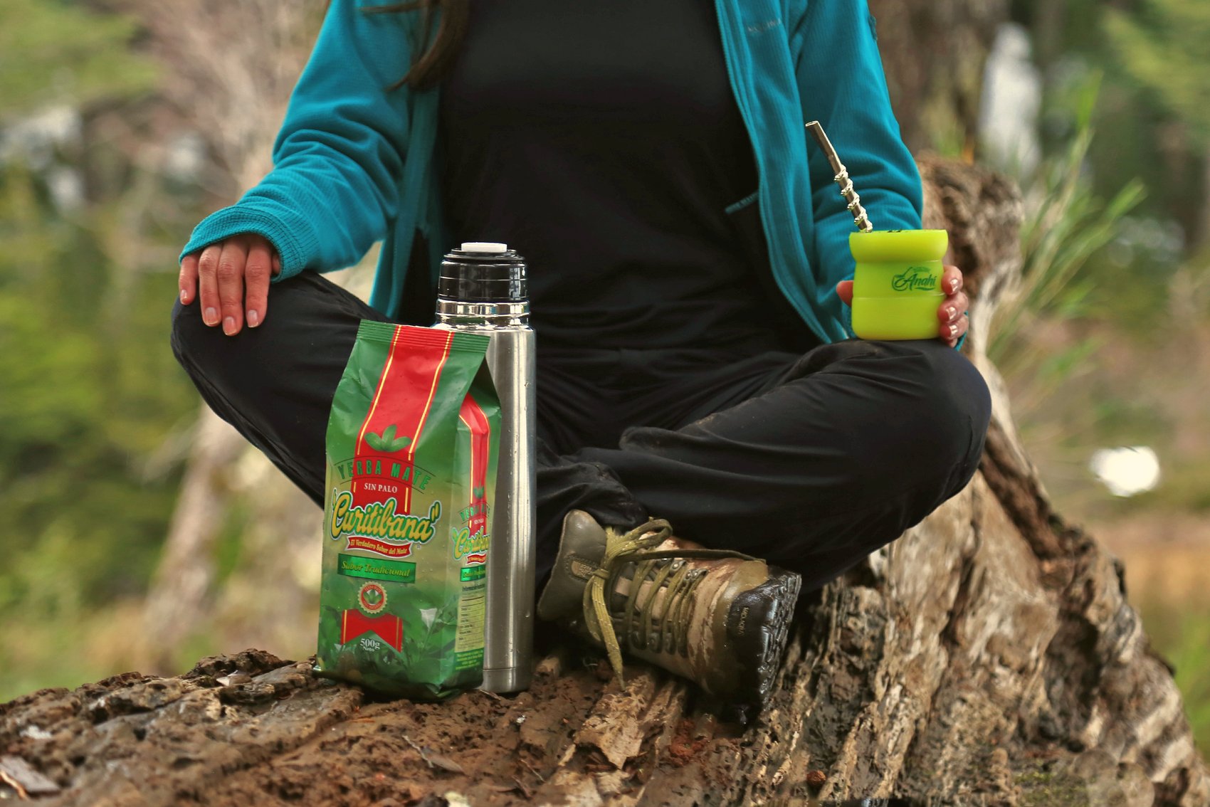 Amigos tomando mate en un paisaje de Chile